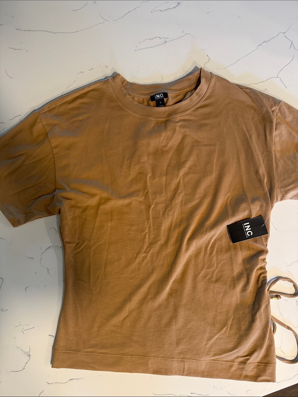 INC International Concepts Women’s Tan Short Sleeve Crew Tee